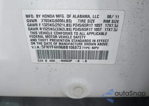 2011 Honda Pilot Touring из США, поврежденный, VIN 5FNYF4H96BB106873